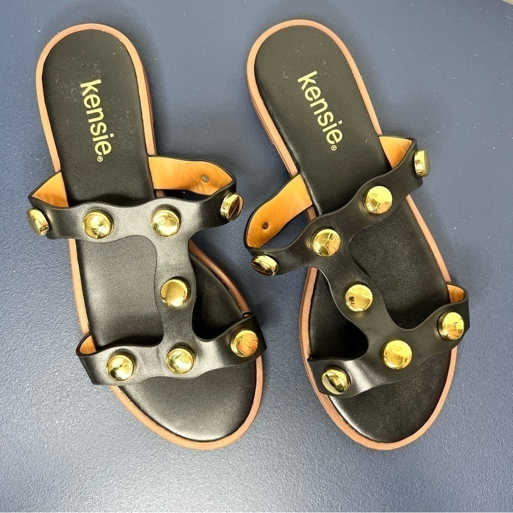 Kensie Manette Black Decorated Metal Slip On Sandal Size 6 - Picture 4 of 15